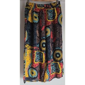 C-MODE Women L Boho Geometric Cropped Pants Multi-Color Wide-Leg Trousers